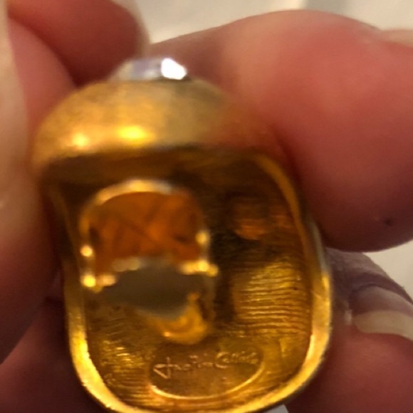 Vintage Jackie Collins Multi Amber Color Stones Gold Tone Clip Earrings - Picture 6 of 6